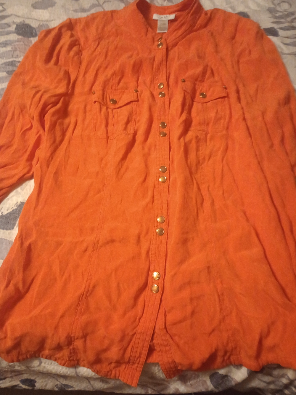 Cache Orange Button-Front Casual Men’s Shirt with Gold Buttons